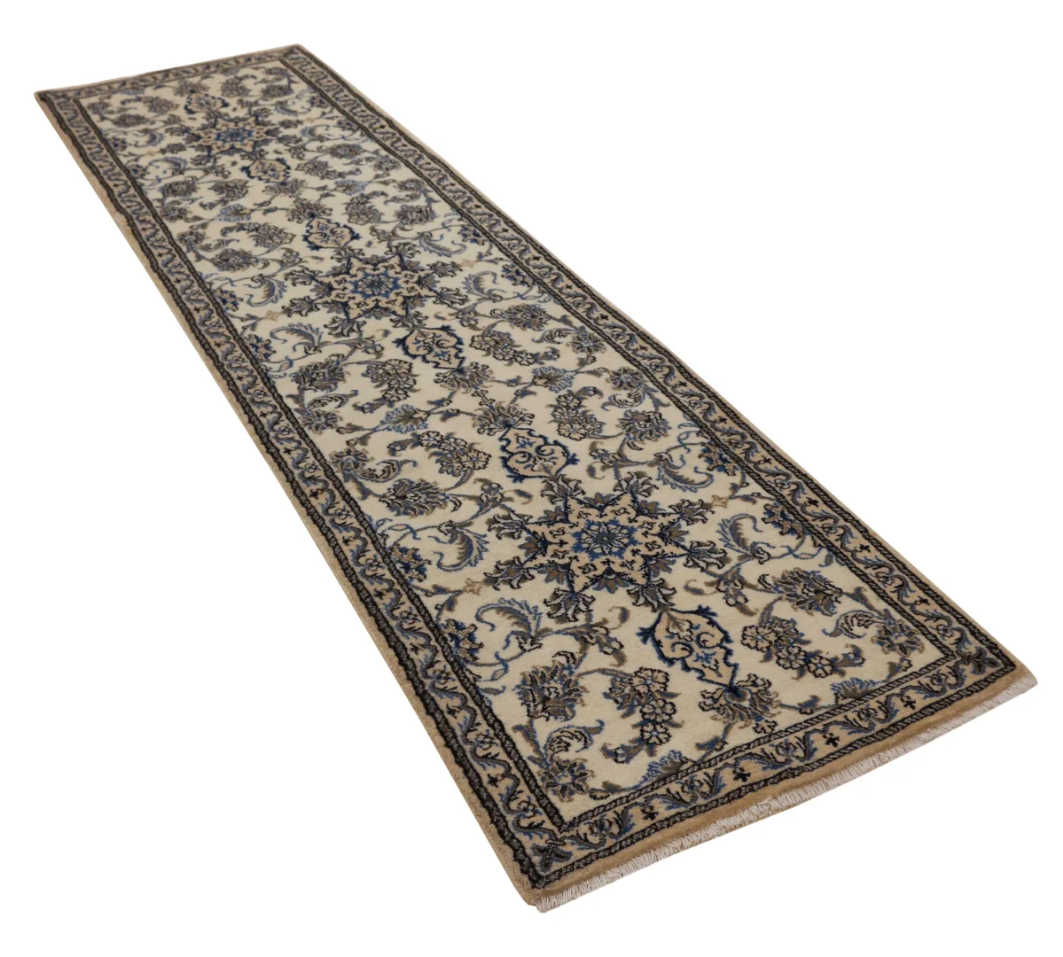 Hand-Knotted Wool & Silk Nain Persian Rug, 289 × 77 cm