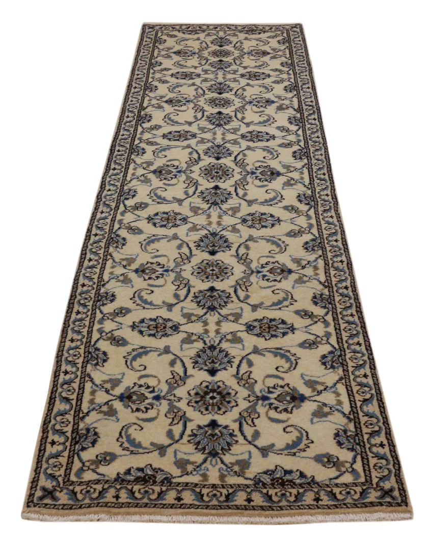 Nain Persian Rug — hand-knotted, 292 × 78 cm, Wool & Silk