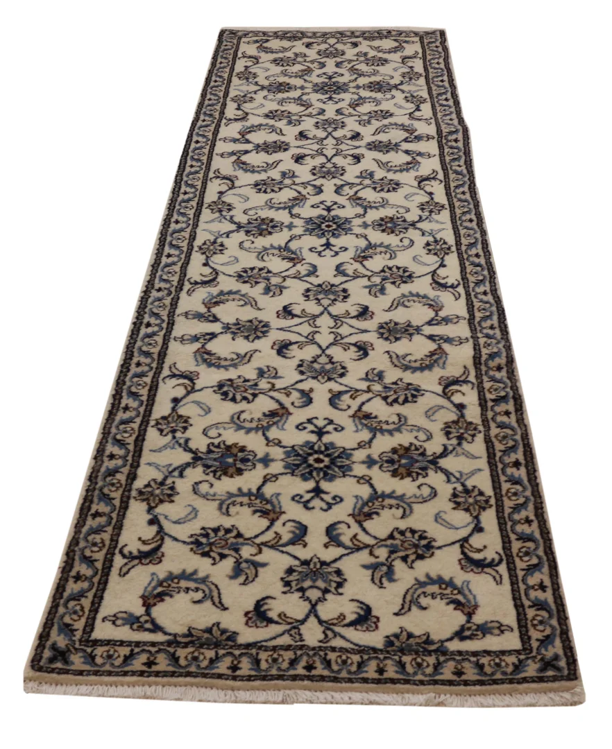 Hand-Knotted Wool & Silk Nain Persian Rug, 292 × 81 cm