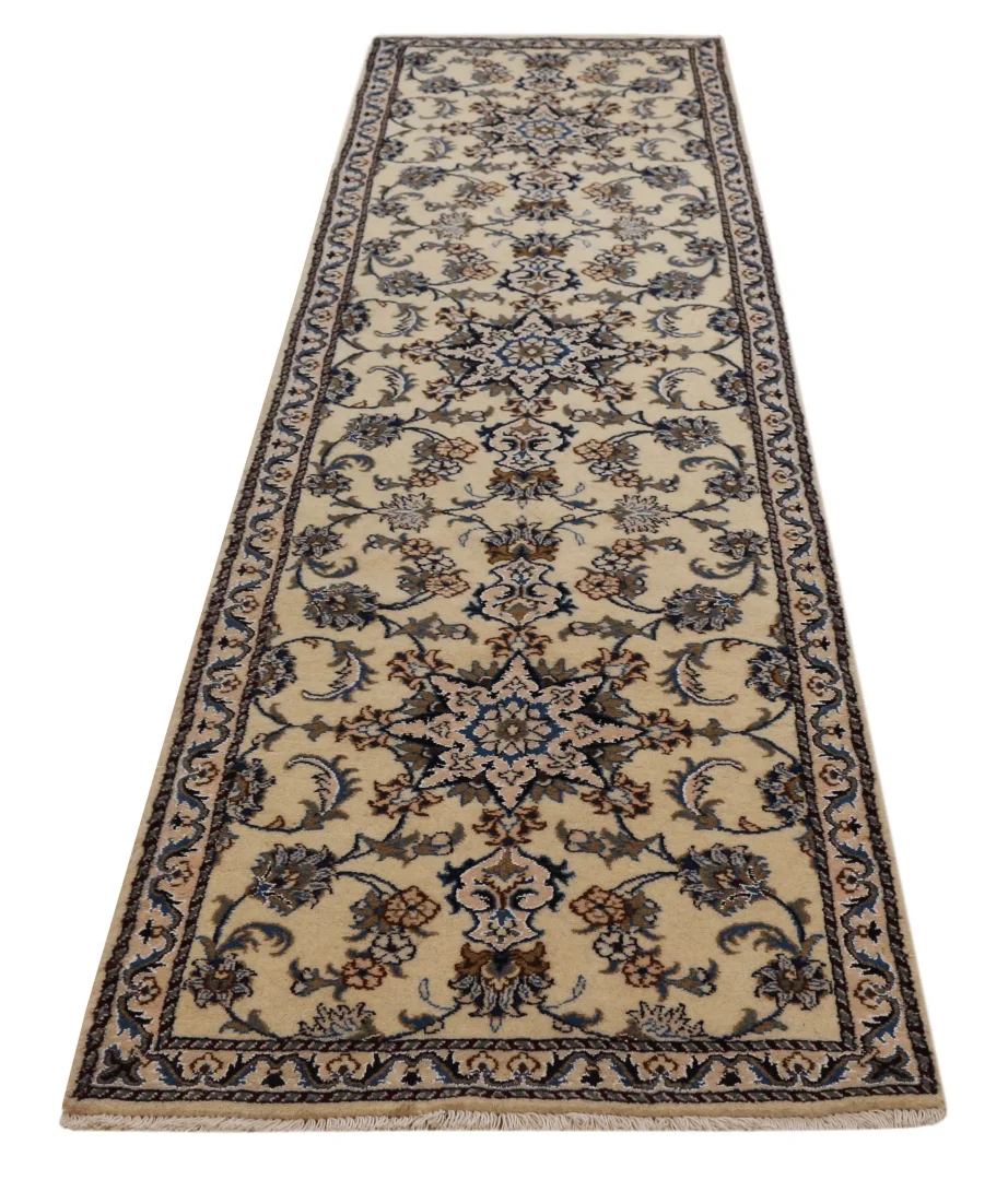 Hand-Knotted Wool & Silk Nain Persian Rug, 292 × 80 cm