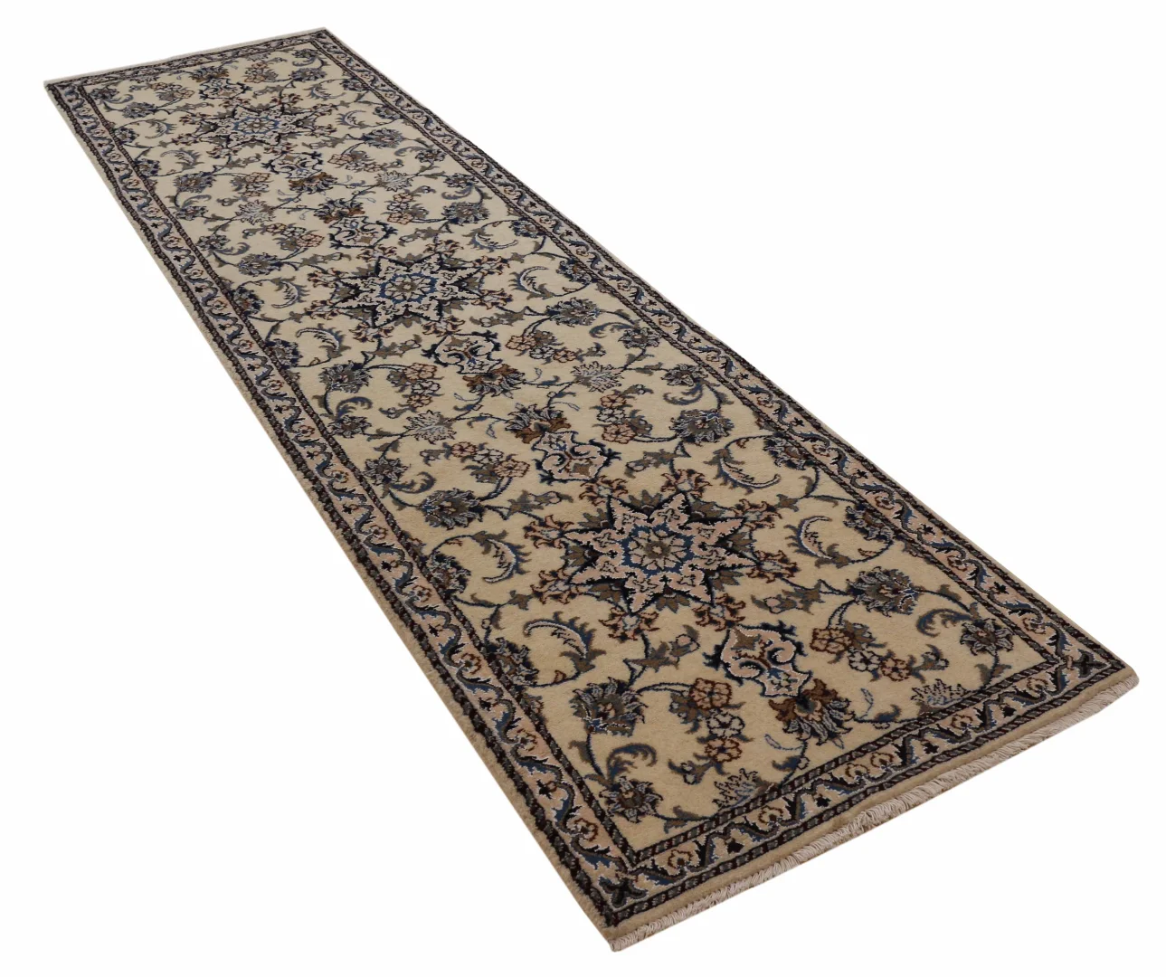Hand-Knotted Wool & Silk Nain Persian Rug, 292 × 80 cm