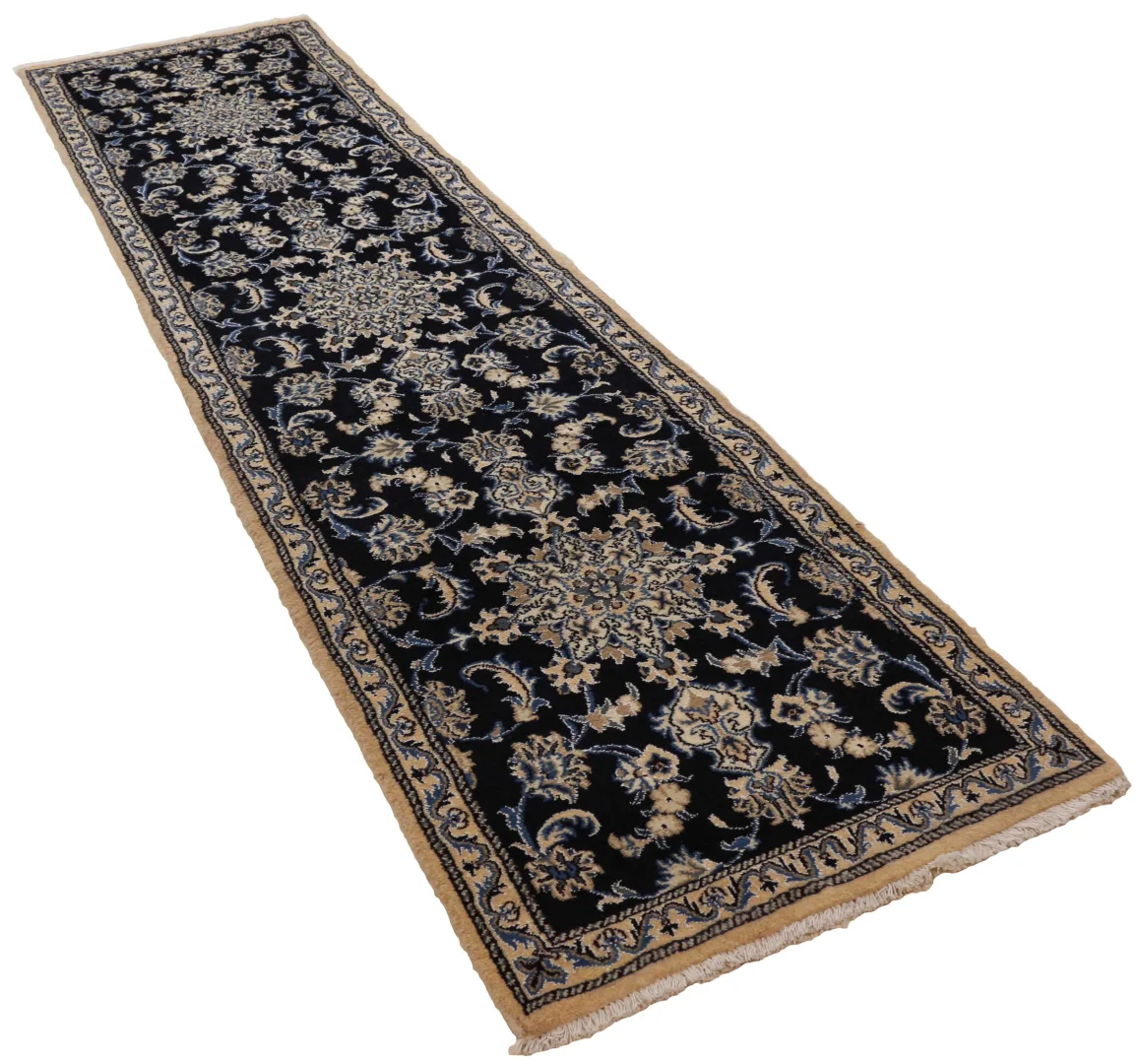 Nain Persian Rug — hand-knotted, 299 × 76 cm, Wool & Silk