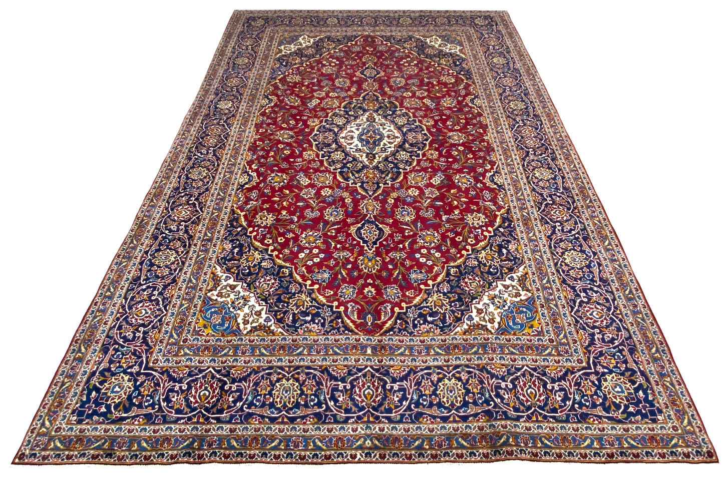 Hand-Knotted Wool Kashan Persian Rug, 405 × 269 cm