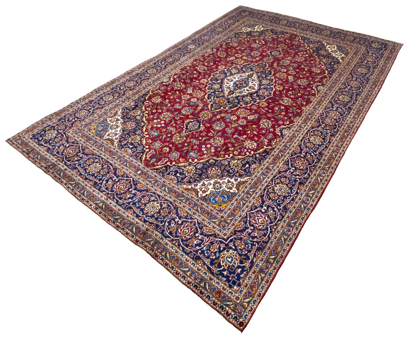 Hand-Knotted Wool Kashan Persian Rug, 405 × 269 cm
