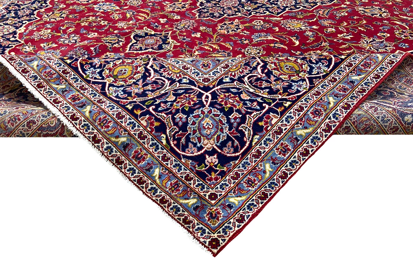 Hand-Knotted Wool Kashan Persian Rug, 414 × 293 cm