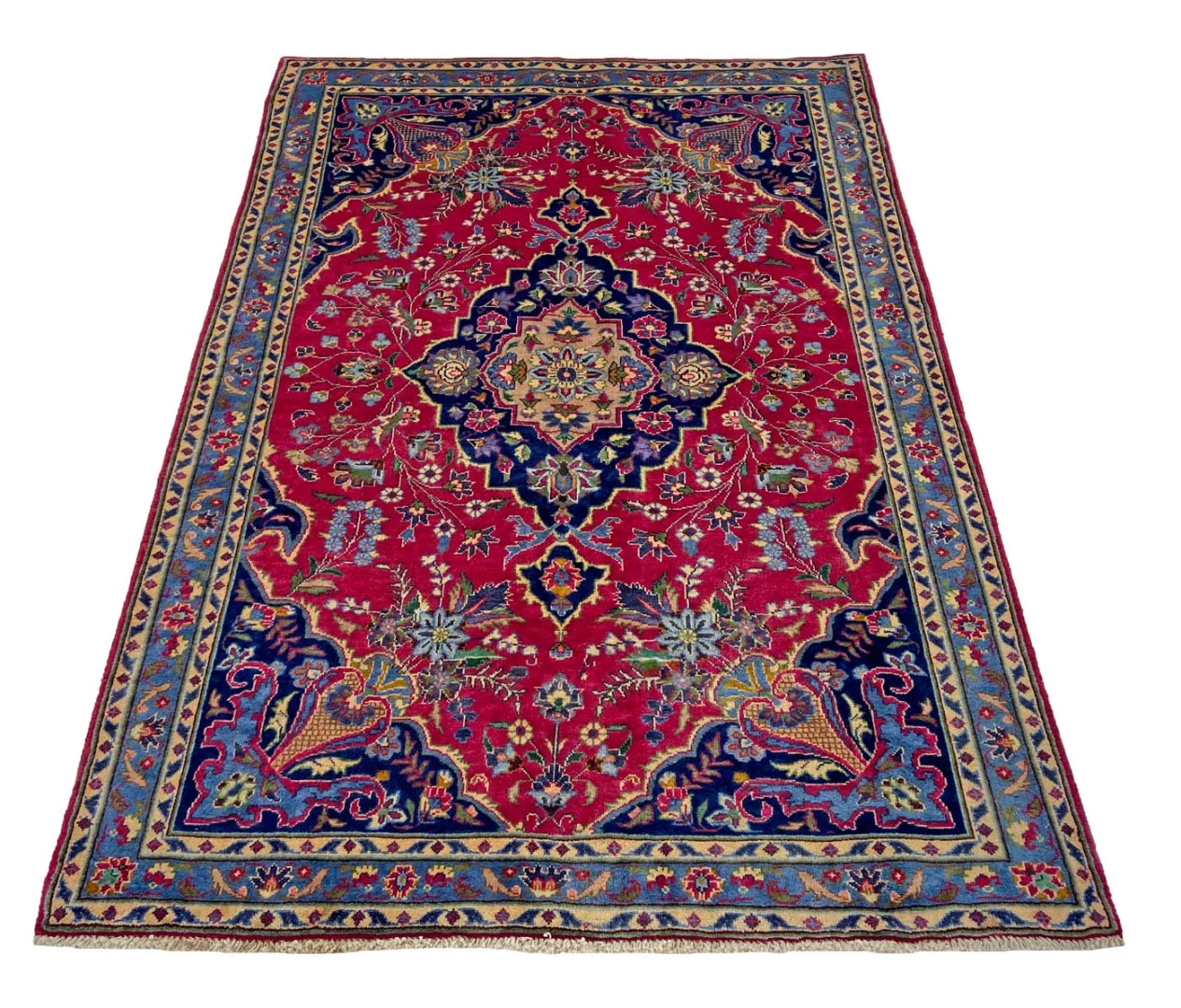 mahal-teppich-200-x-128-cm-rot-mit-groben-rosen-handgeknupft-1 Hand-Knotted Wool Persian Rug, 200 × 128 cm