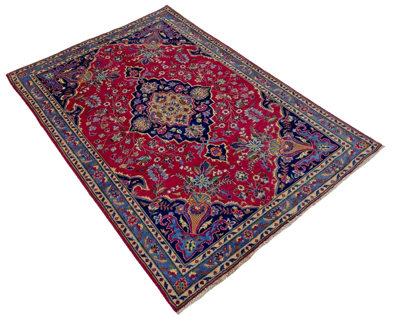mahal-teppich-200-x-128-cm-rot-mit-groben-rosen-handgeknupft-2 Hand-Knotted Wool Persian Rug, 200 × 128 cm