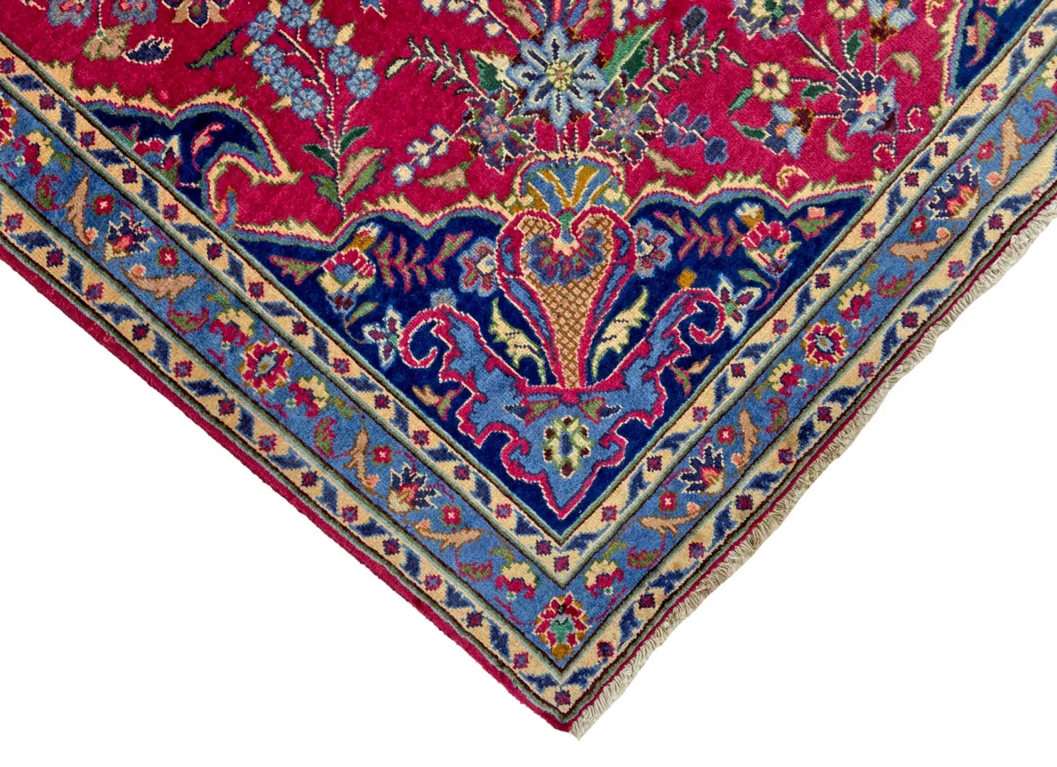mahal-teppich-200-x-128-cm-rot-mit-groben-rosen-handgeknupft-3 Hand-Knotted Wool Persian Rug, 200 × 128 cm