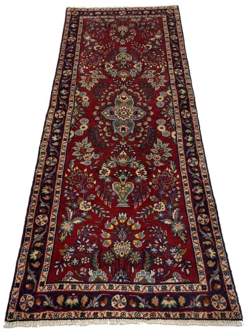 mahal-orientteppich-200-x-78-cm-rot-medaillon-handgeknupft-1 Hand-Knotted Wool Persian Rug, 200 × 78 cm