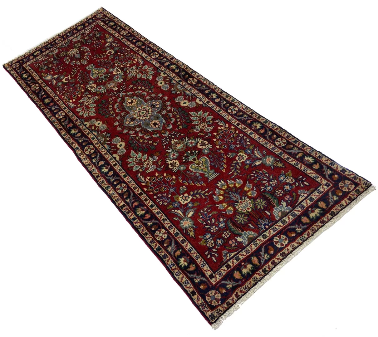 mahal-orientteppich-200-x-78-cm-rot-medaillon-handgeknupft-2 Hand-Knotted Wool Persian Rug, 200 × 78 cm