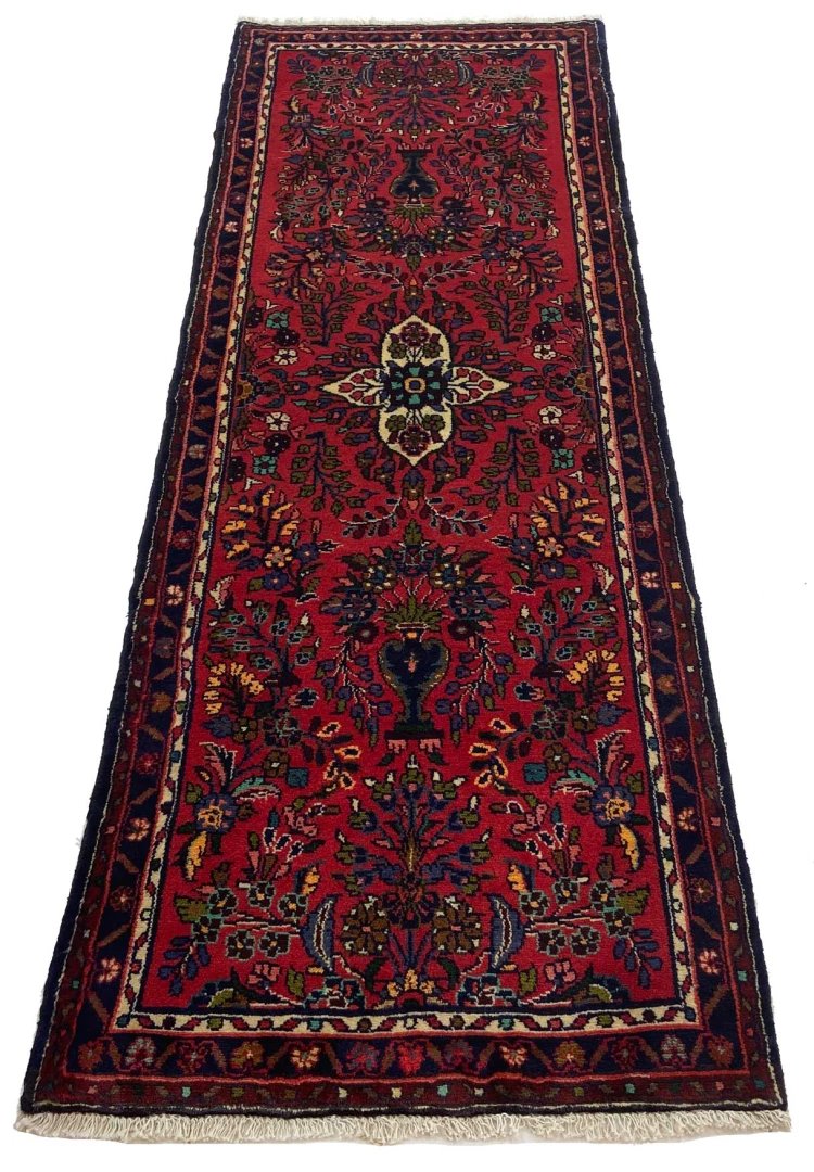 mahal-teppich-227-x-81-cm-rot-mit-blumenmuster-handgeknupft-1 Hand-Knotted Wool Persian Rug, 227 × 81 cm