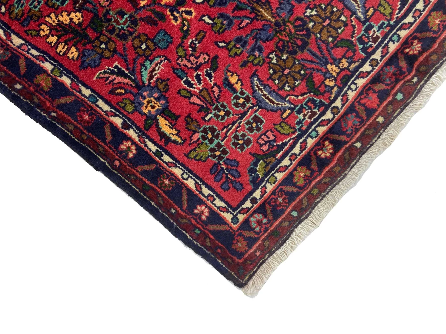 mahal-teppich-227-x-81-cm-rot-mit-blumenmuster-handgeknupft-3 Hand-Knotted Wool Persian Rug, 227 × 81 cm