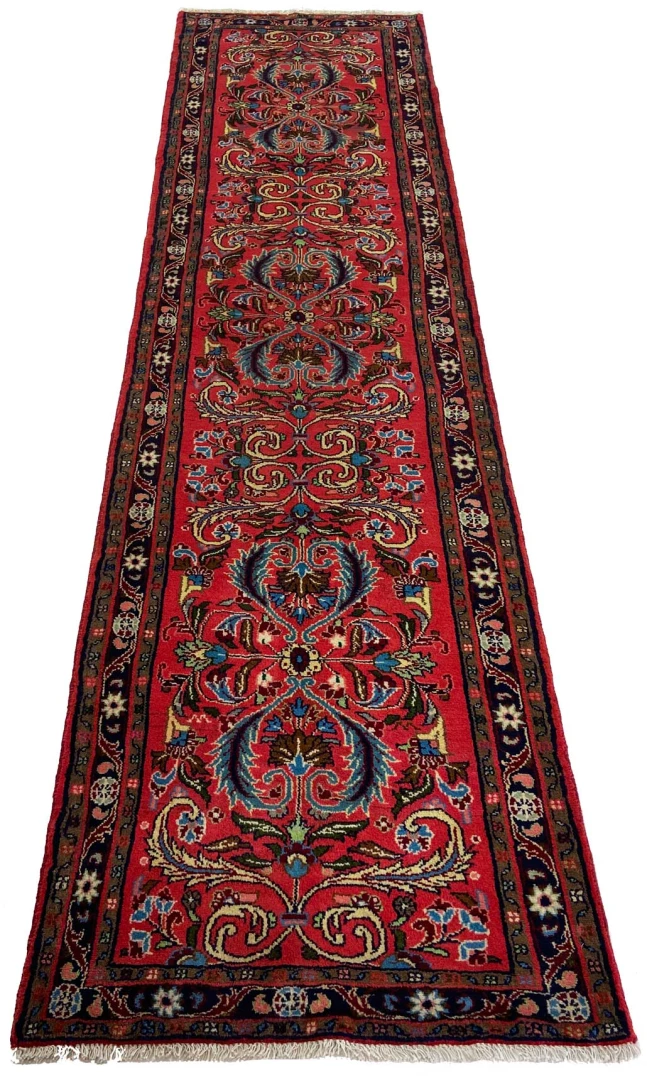 orientteppich-mahal-322-x-82-cm-rote-rosen-handgeknupft-1 Persian Rug — hand-knotted, 322 × 82 cm, Wool