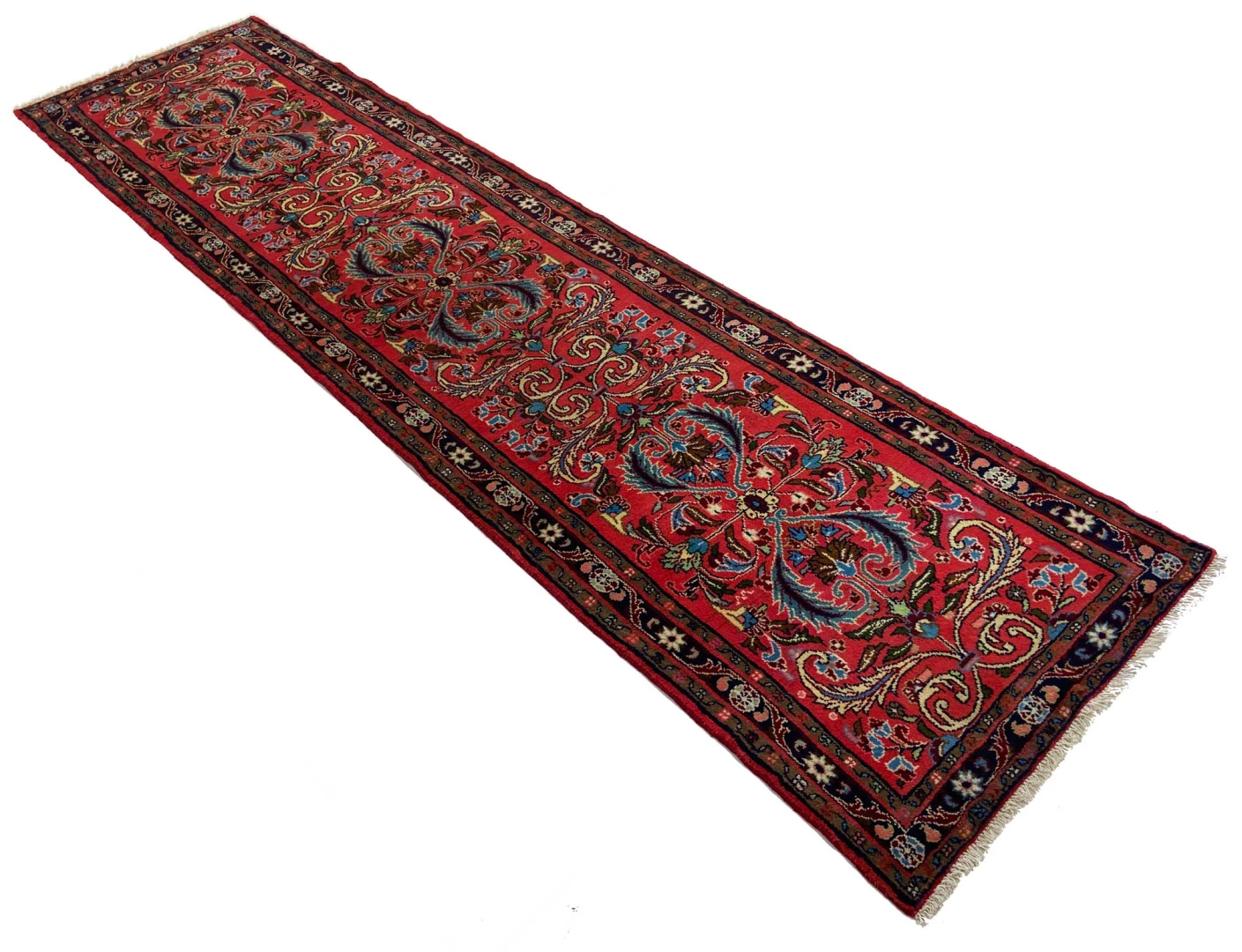 orientteppich-mahal-322-x-82-cm-rote-rosen-handgeknupft-2 Persian Rug — hand-knotted, 322 × 82 cm, Wool