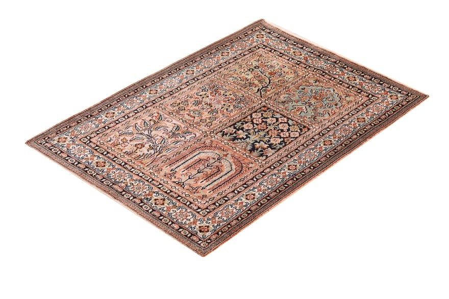 kaschmir-seidenteppich-95x63-cm-feine-muster-handgeknupft-orientteppich-3 Hand-Knotted Silk Kashmir Indian Rug, 93 × 62 cm