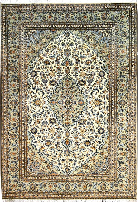 kashan-teppich-368x251-cm-creme-mandarinen-handgeknupft Kashan Persian Rug — hand-knotted, 366 × 250 cm, Wool