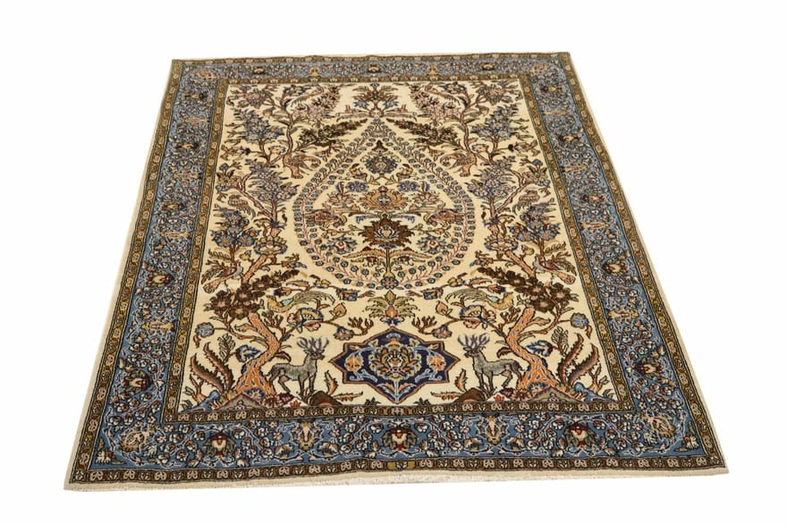 Hand-Knotted Wool & Silk Qom Persian Rug, 210 × 143 cm