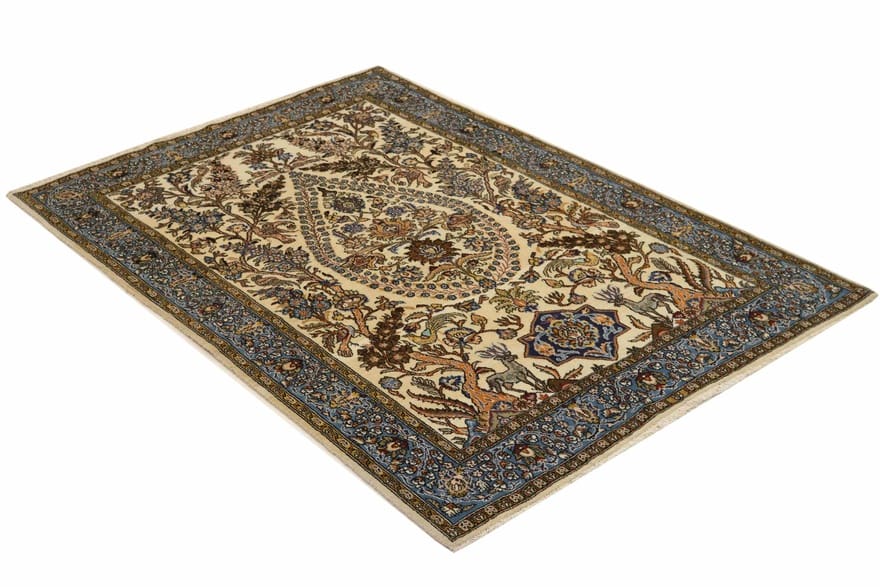 Hand-Knotted Wool & Silk Qom Persian Rug, 210 × 143 cm