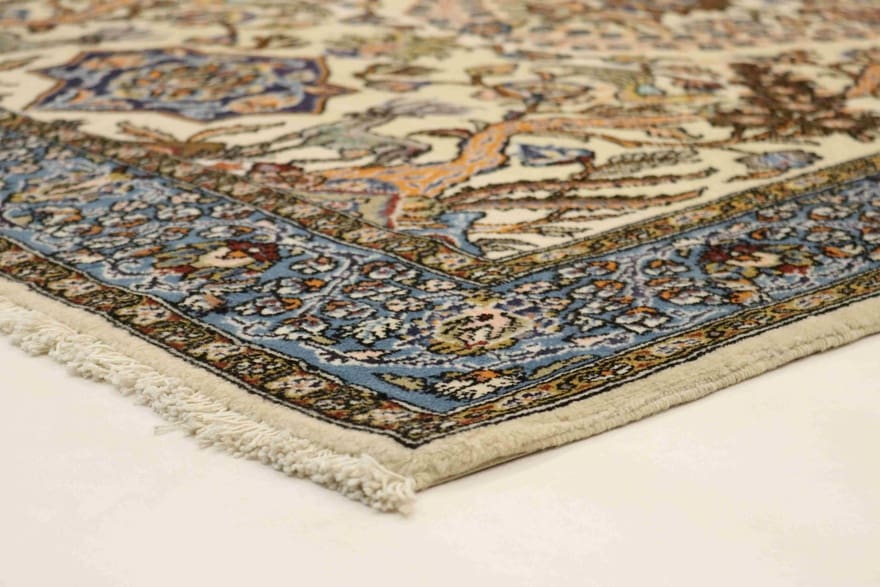 Hand-Knotted Wool & Silk Qom Persian Rug, 210 × 143 cm