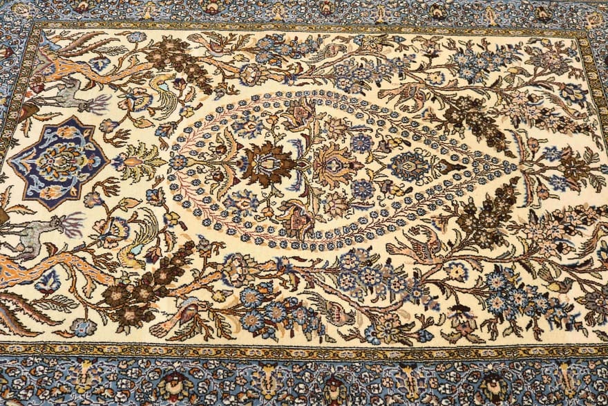 Hand-Knotted Wool & Silk Qom Persian Rug, 210 × 143 cm