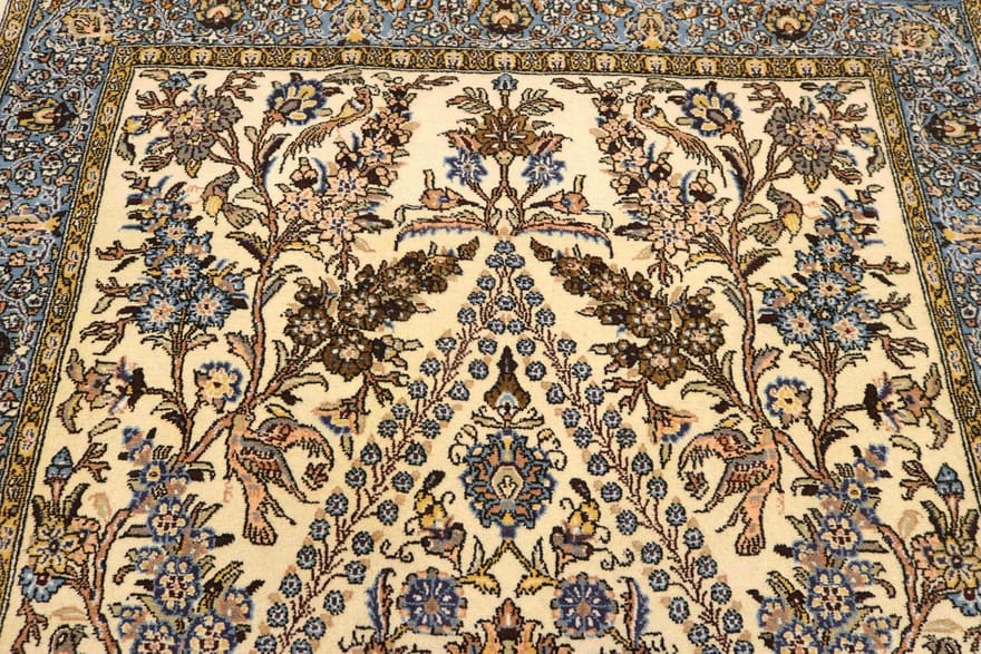 Hand-Knotted Wool & Silk Qom Persian Rug, 210 × 143 cm