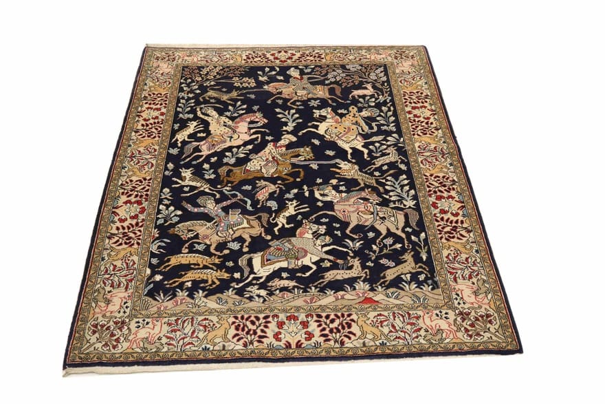 Qom Persian Rug — hand-knotted, 205 × 145 cm, Wool & Silk