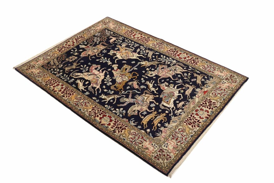 Qom Persian Rug — hand-knotted, 205 × 145 cm, Wool & Silk