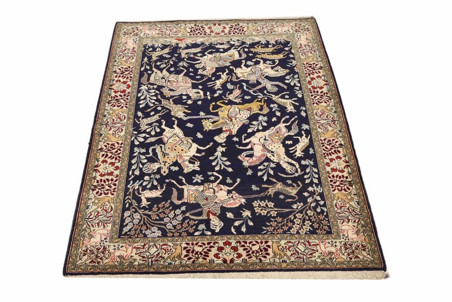 Qom Persian Rug — hand-knotted, 205 × 145 cm, Wool & Silk
