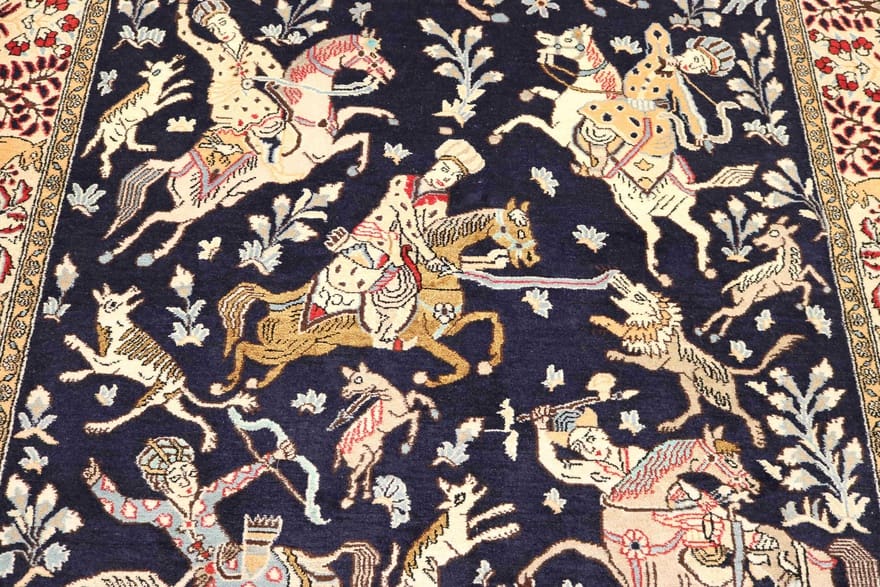 Qom Persian Rug — hand-knotted, 205 × 145 cm, Wool & Silk