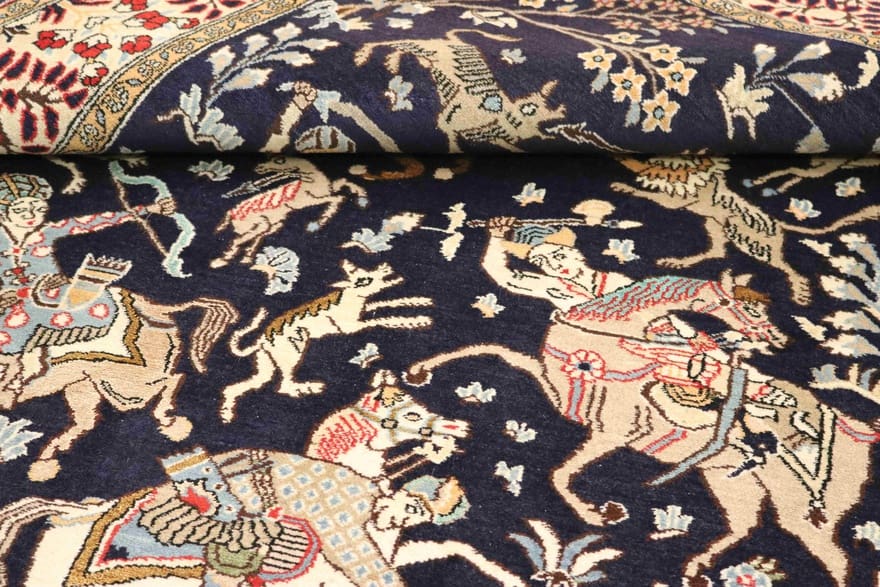 Qom Persian Rug — hand-knotted, 205 × 145 cm, Wool & Silk