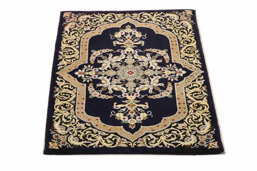 Hand-Knotted Wool Qom Persian Rug, 98 × 70 cm