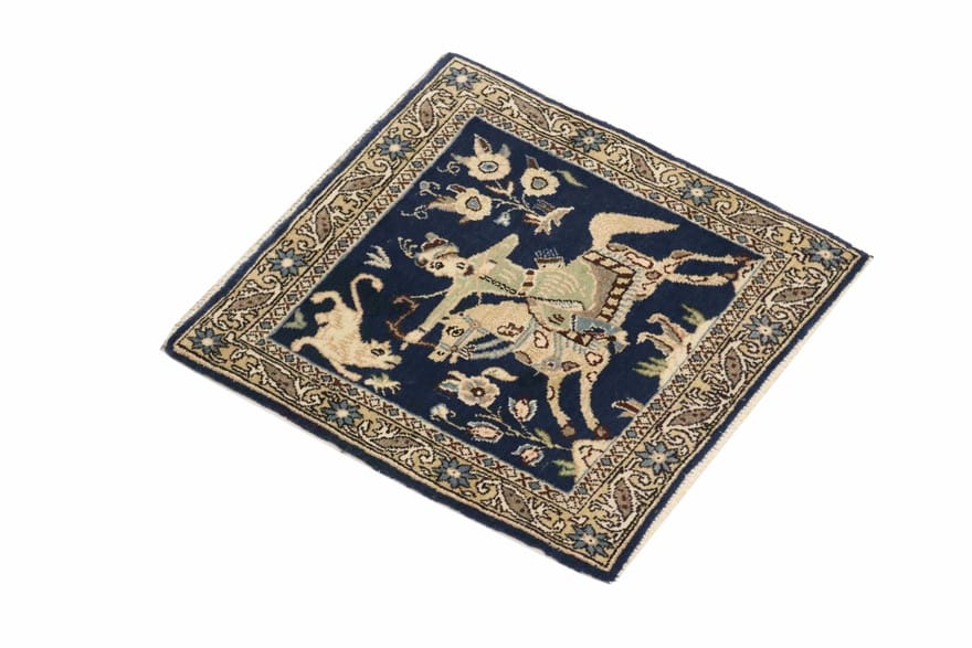 Qom Persian Rug — hand-knotted, 50 × 50 cm, Wool & Silk