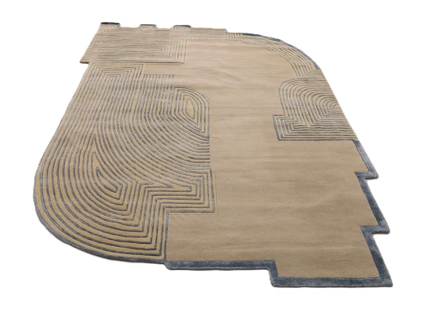 exklusiver-orientteppich-292x201-cm-in-beige-blau-geometrisch-handgeknupft-2 Hand-Knotted Wool Indian Rug, 290 × 200 cm