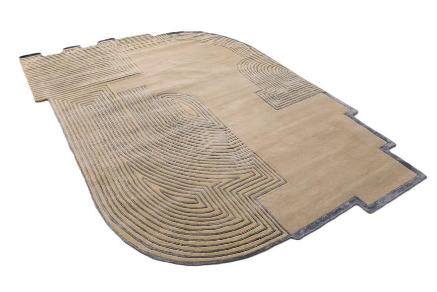 exklusiver-orientteppich-292x201-cm-in-beige-blau-geometrisch-handgeknupft-3 Hand-Knotted Wool Indian Rug, 290 × 200 cm