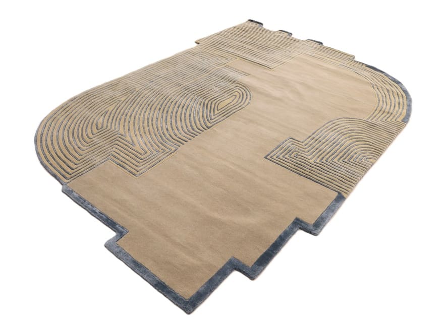 exklusiver-orientteppich-292x201-cm-in-beige-blau-geometrisch-handgeknupft-4 Hand-Knotted Wool Indian Rug, 290 × 200 cm