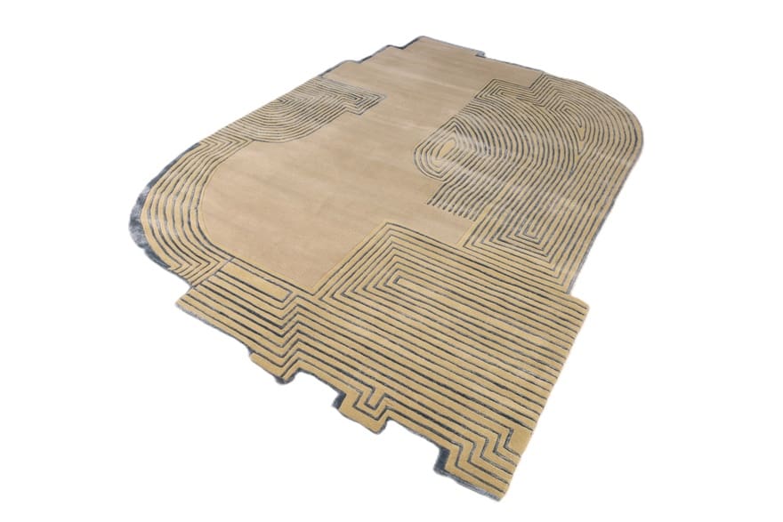 exklusiver-orientteppich-292x201-cm-in-beige-blau-geometrisch-handgeknupft-9 Hand-Knotted Wool Indian Rug, 290 × 200 cm