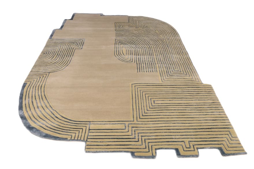 exklusiver-orientteppich-292x201-cm-in-beige-blau-geometrisch-handgeknupft-10 Hand-Knotted Wool Indian Rug, 290 × 200 cm