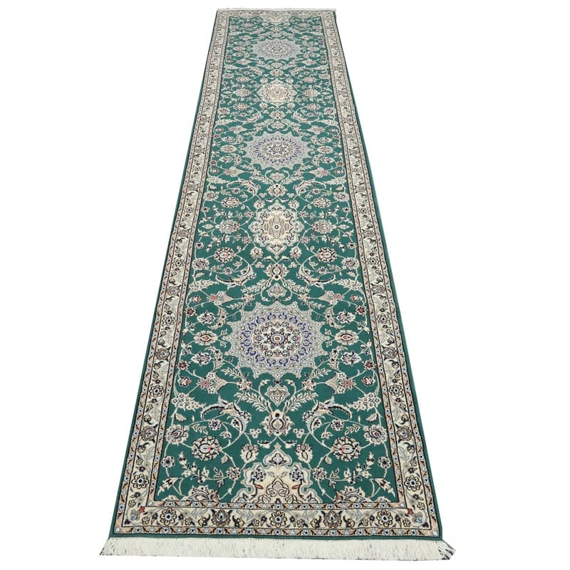 Hand-Knotted Wool & Silk Nain Persian Rug, 423 × 88 cm
