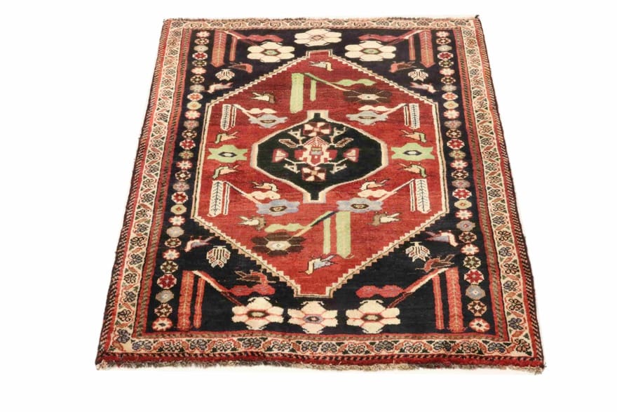 handgeknupfter-ghashghai-teppich-150x112-cm-90000-knoten-rot-orange-4 Qashqai Persian Rug 148 × 111 cm, Wool, hand-knotted