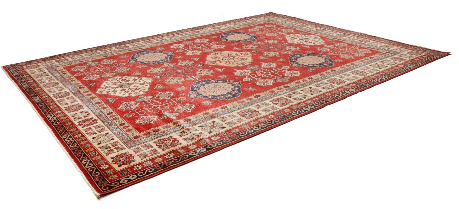 kazak-teppich-296-x-398-cm-handgeknupft-geometrisches-muster-1 Hand-Knotted Wool Kazak Pakistani Rug, 296 × 398 cm
