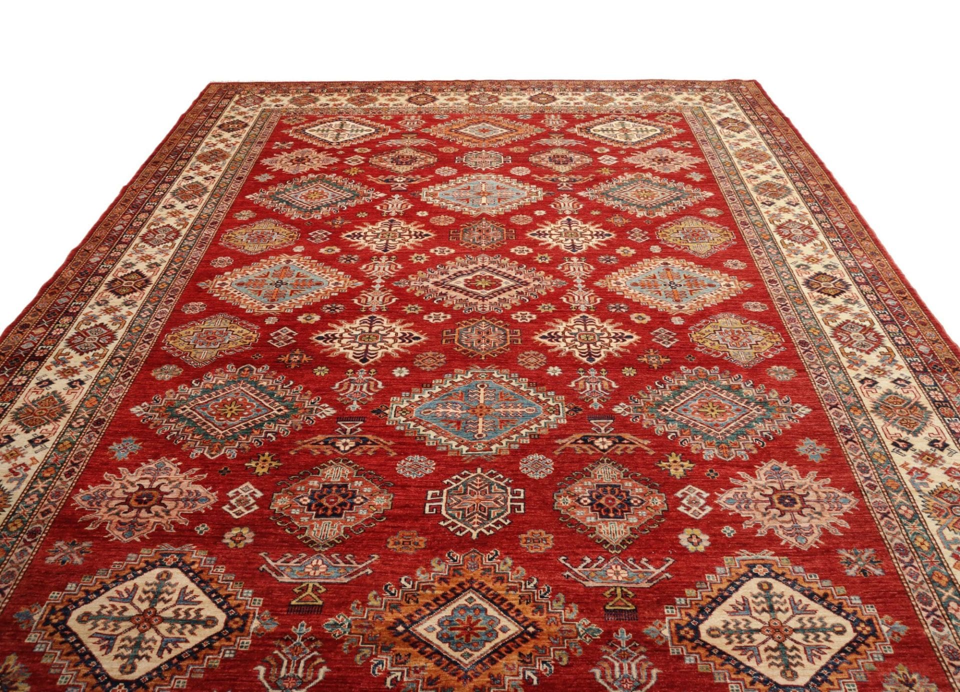 Hand-Knotted Wool Kazak Pakistani Rug, 300 × 410 cm
