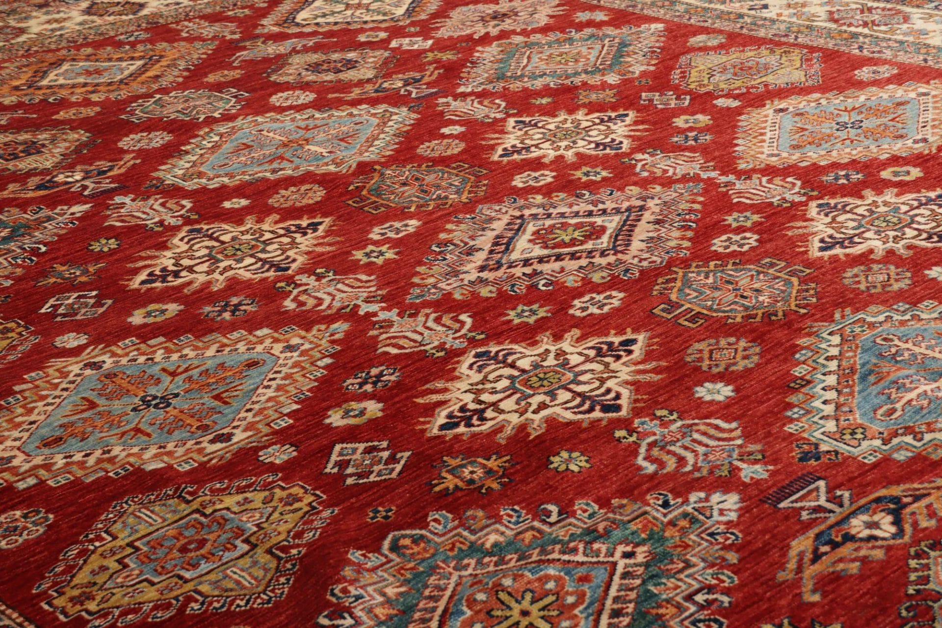 Hand-Knotted Wool Kazak Pakistani Rug, 300 × 410 cm