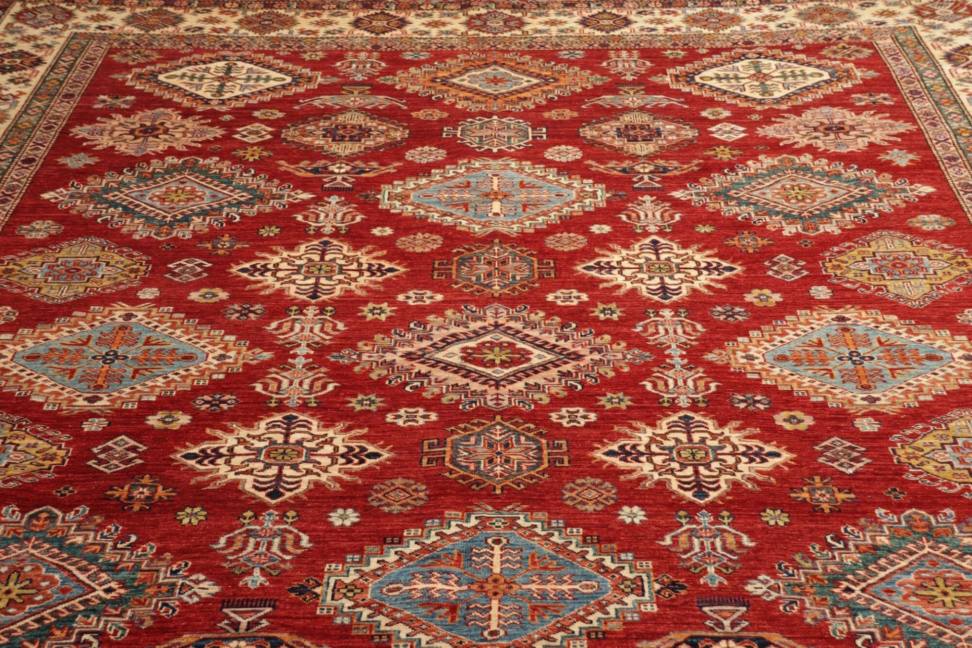 Hand-Knotted Wool Kazak Pakistani Rug, 300 × 410 cm