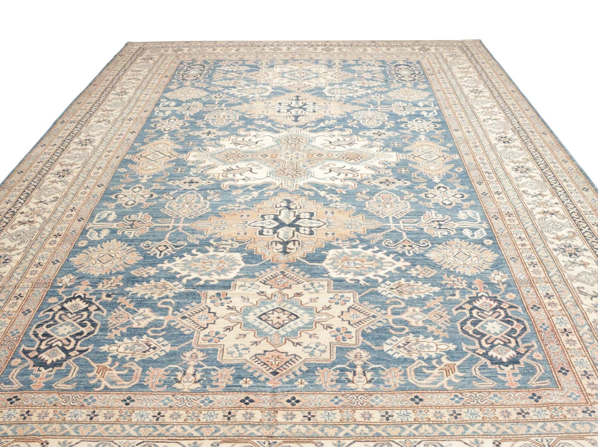 kazak-teppich-313-x-423cm-handgeknupft-schurwolle-geometrisch-3 Hand-Knotted Wool Kazak Pakistani Rug, 313 × 423 cm
