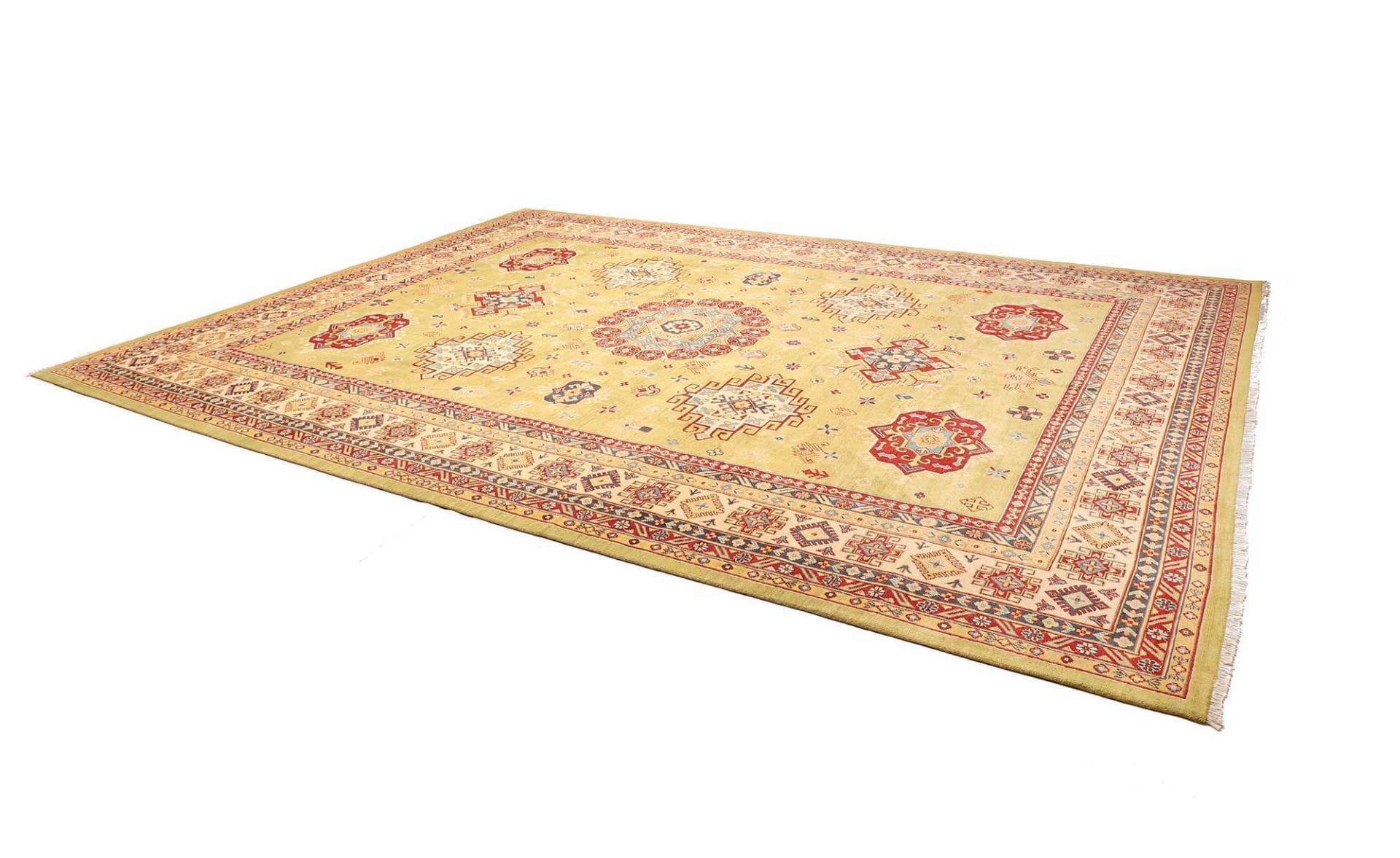 kazak-teppich-311-x-422cm-geometrisch-schurwolle-handgeknupft-2 Hand-Knotted Wool Kazak Afghan Rug, 311 × 422 cm