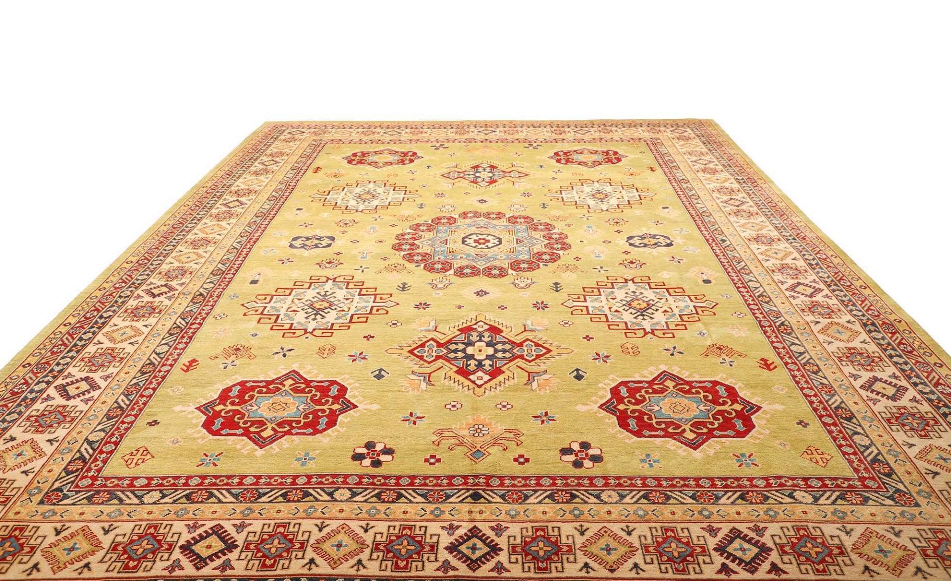 kazak-teppich-311-x-422cm-geometrisch-schurwolle-handgeknupft-3 Hand-Knotted Wool Kazak Afghan Rug, 311 × 422 cm