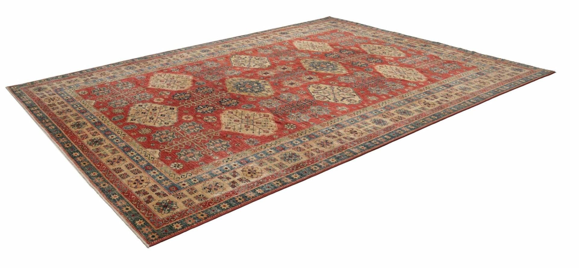 kazak-orientteppich-277-x-374-cm-geometrisches-muster-handgeknupft-1 Kazak Pakistani Rug — hand-knotted, 277 × 374 cm, Wool