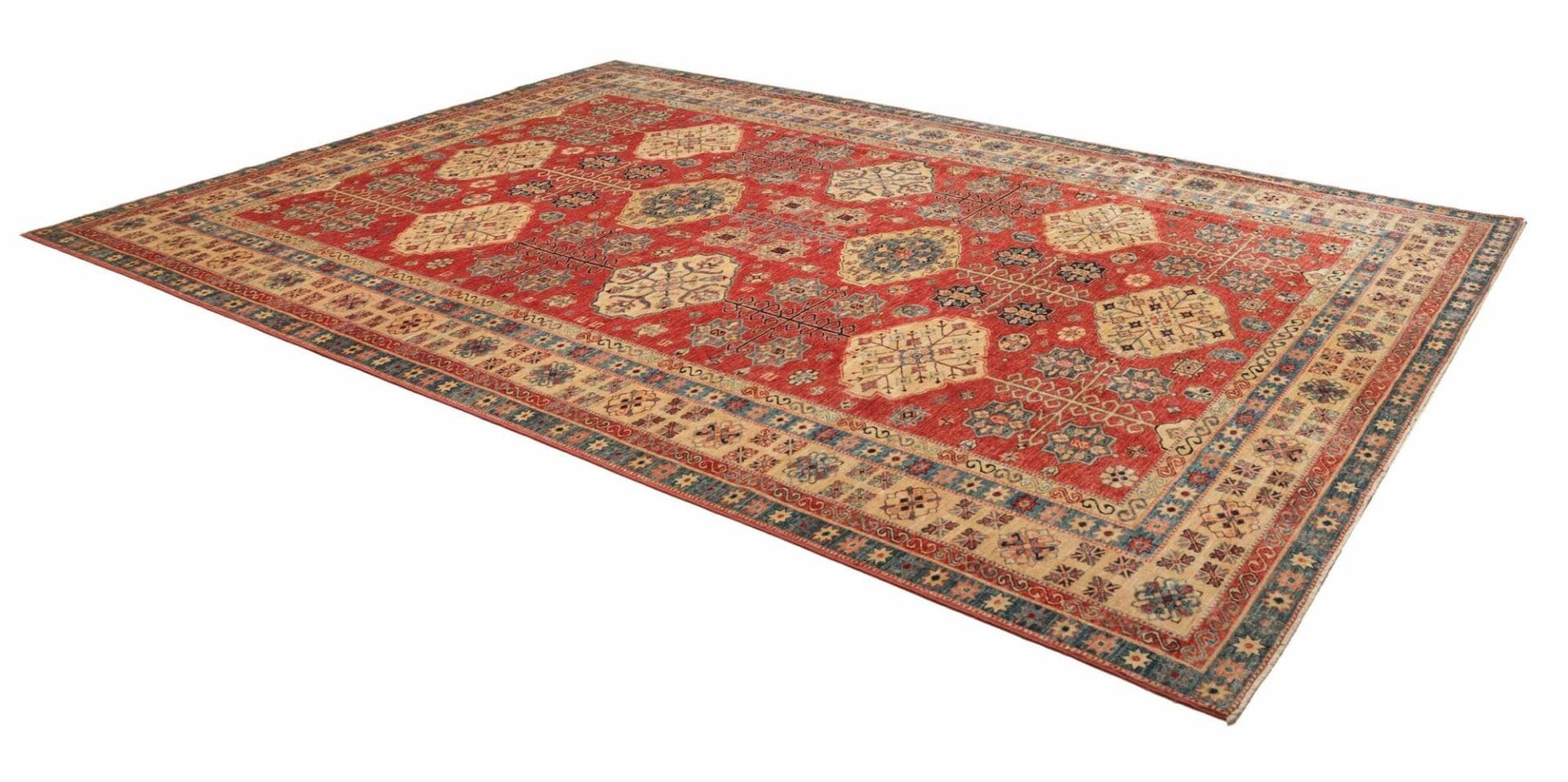 kazak-orientteppich-277-x-374-cm-geometrisches-muster-handgeknupft-2 Kazak Pakistani Rug — hand-knotted, 277 × 374 cm, Wool