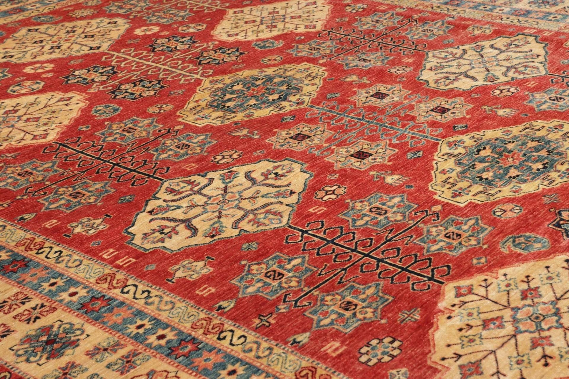 kazak-orientteppich-277-x-374-cm-geometrisches-muster-handgeknupft-6 Kazak Pakistani Rug — hand-knotted, 277 × 374 cm, Wool