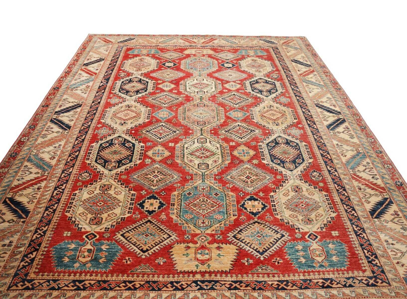 Hand-Knotted Wool Kazak Pakistani Rug, 271 × 370 cm